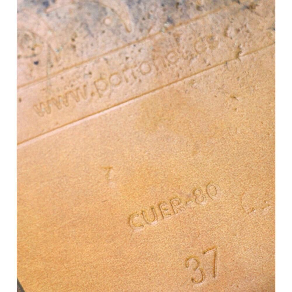 Porronet BROWN REAL LEATHER OPEN TOE ZIP FLAT SLINGBACK SANDALS SHOES Size 37 - Picture 9 of 11